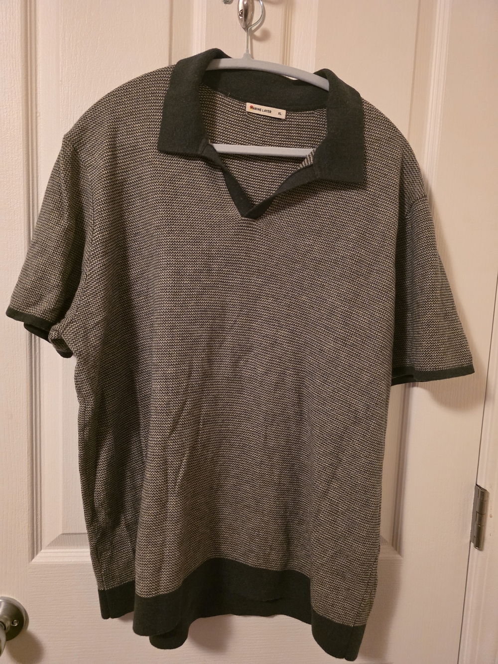 Marine Layer Liam Merino Wool Blend Sweater Polo Shirt Green Gray Knit XL
